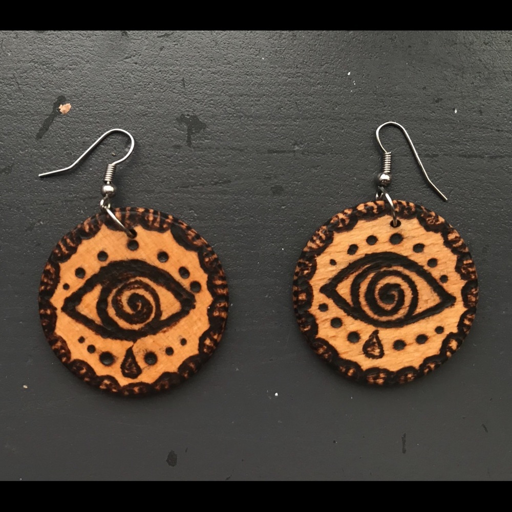 Woodburned Earrings handmade